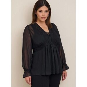 Torrid Womens Plus Size 1 Babydoll Crinkle Lurex Chiffon Top Blouse 14-16